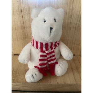Giggles Scape Target  Holiday Polar Bear Plush Striped Scarf White Stuffed Used